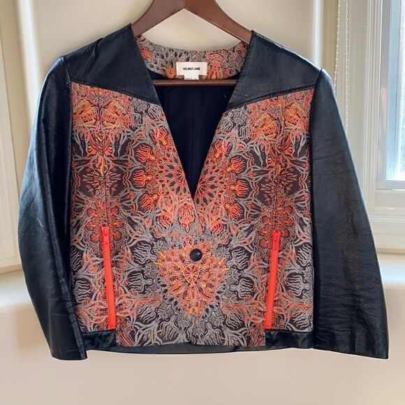 Helmut Lang Womens Leather Jacket With Fabric Trim - Picture 1 of 5